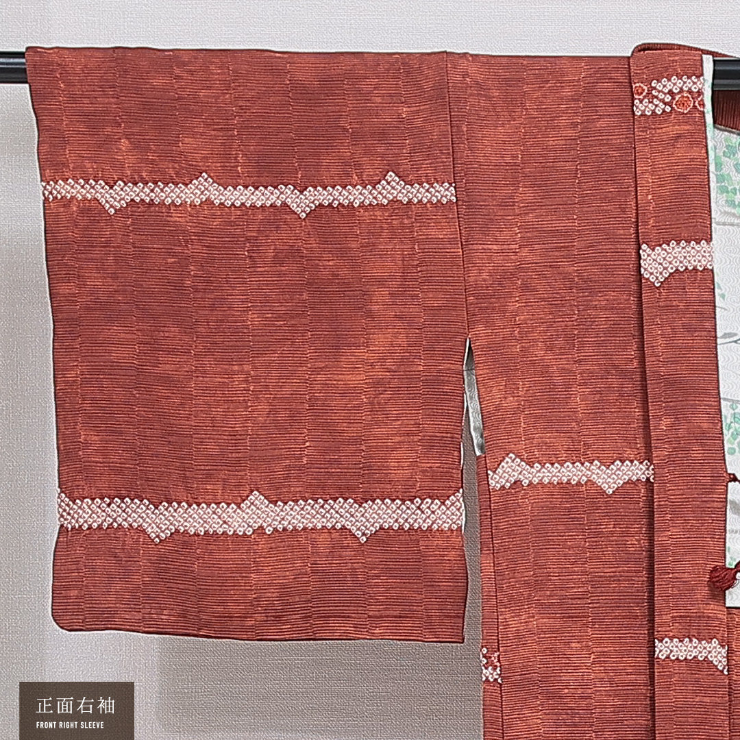 羽織 袷 身丈83cm 裄丈65cm 正絹 Sランク カジュアル Mサイズ 部分絞り 創作柄 茶系 RP 1232-16188