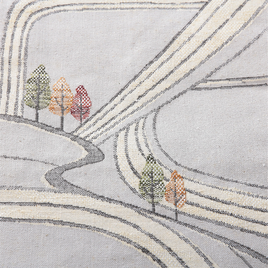 八寸名古屋帯(紬) 帯丈351cm カジュアル 松葉仕立て 六通 Cランク 正絹 創作柄 グレー系 1224-03901