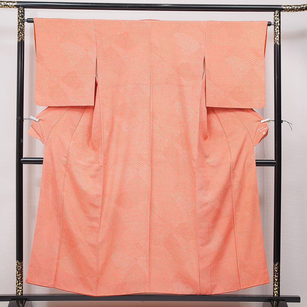 江戸小紋(寄せ柄) 袷 身丈154cm 裄丈63cm 正絹 伝統工芸士 金田今朝男 Cランク Sサイズ 広衿 インフォーマル 作家物 落款 朱系 1262-15687