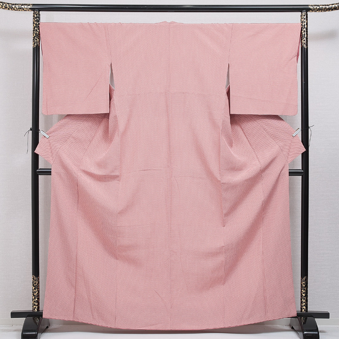 江戸小紋 袷 身丈165cm 裄丈68cm 正絹 Sランク XLサイズ 広衿 インフォーマル ガード加工 花菱 ピンク系 1262-16230