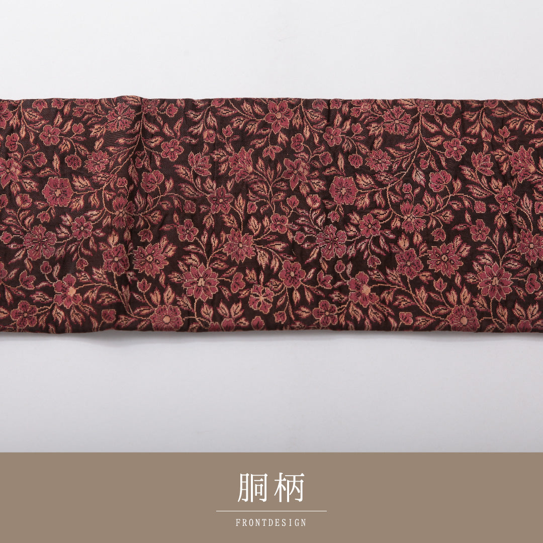 アンティーク 九寸名古屋帯 帯丈315cm 名古屋仕立て 六通 Cランク 正絹 唐草 茶系 1224-03694