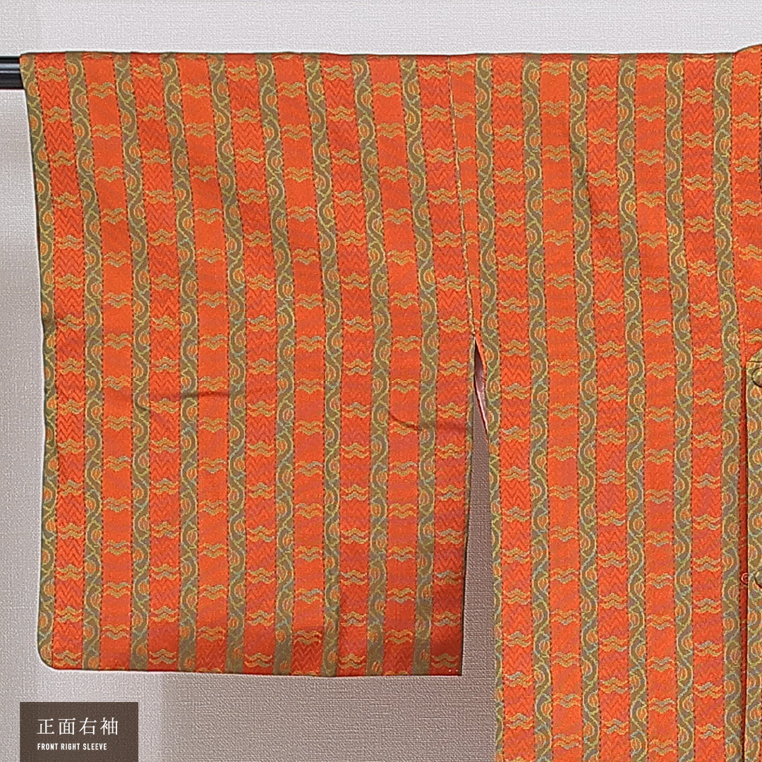 道行コート 袷 身丈87cm 裄丈65cm 正絹 Sランク セミフォーマル Mサイズ ポケットあり 創作柄 朱系 RP 1237-16132
