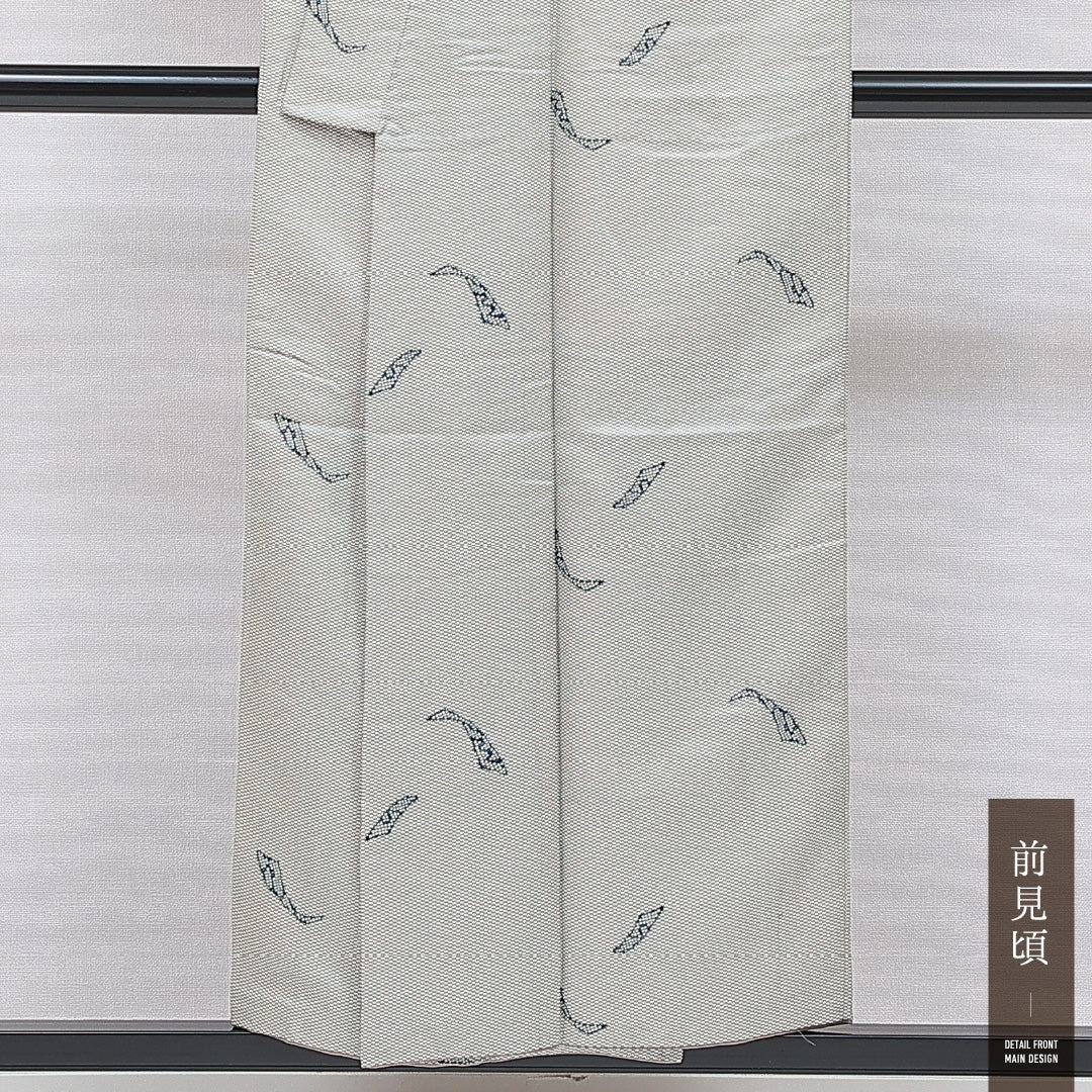 小紋 袷 身丈151cm 裄丈64cm 正絹 Cランク インフォーマル バチ衿 Sサイズ 短冊 クリーム系 HP 1221-16646
