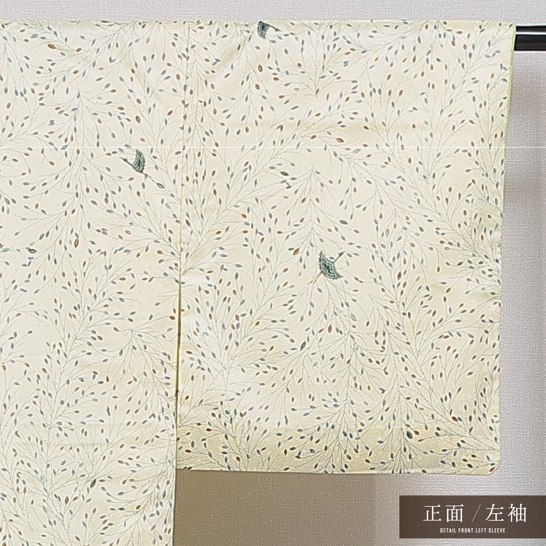 洗える着物 小紋 袷 身丈156cm 裄丈61cm ポリエステル Aランク インフォーマル 広衿 Mサイズ 花喰鳥 黄系 RP 1221-15986