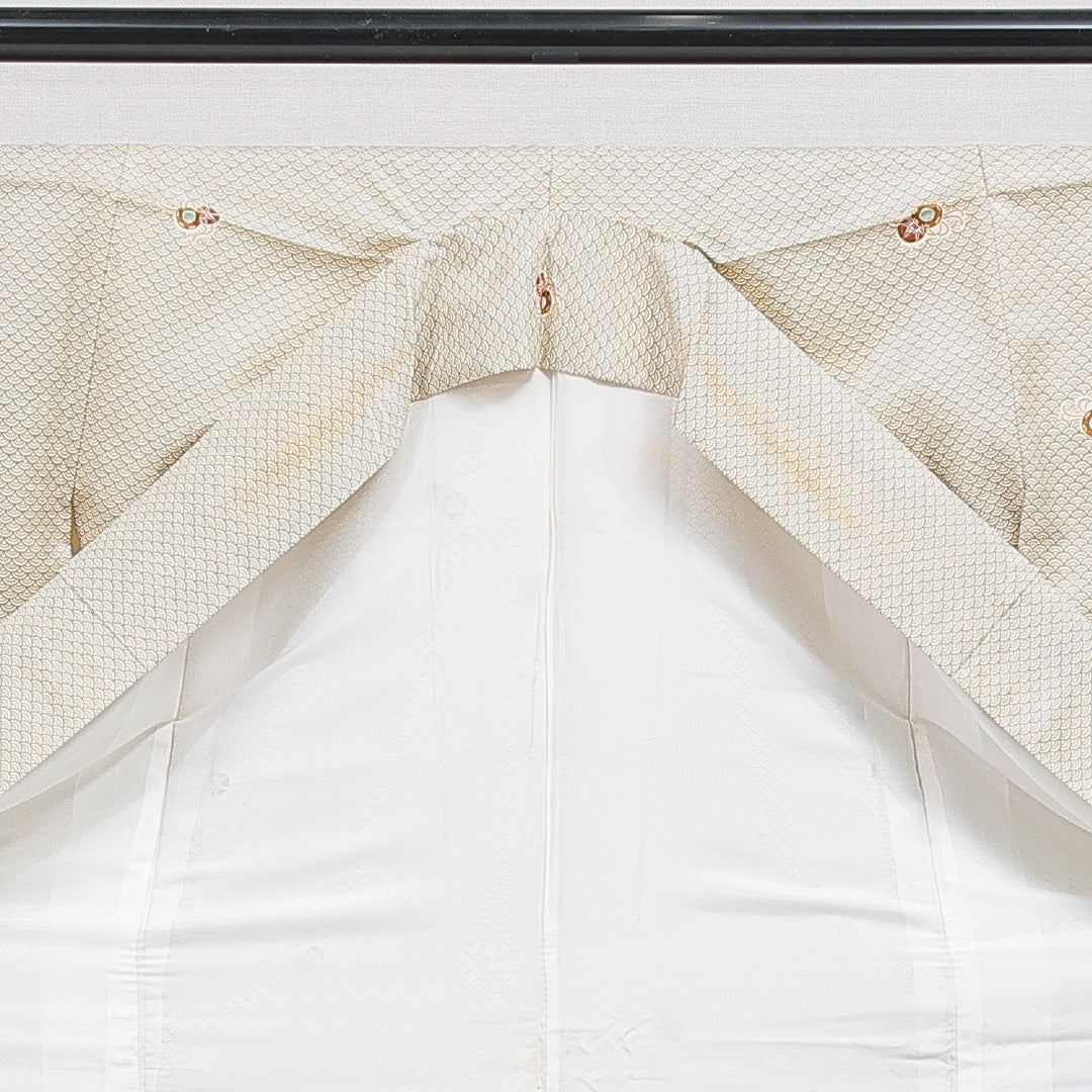 小紋 洗える着物 袷 身丈146cm 裄丈62cm ポリエステル Cランク XSサイズ 広衿 インフォーマル 鼓 青海波 緑系 1215-16316