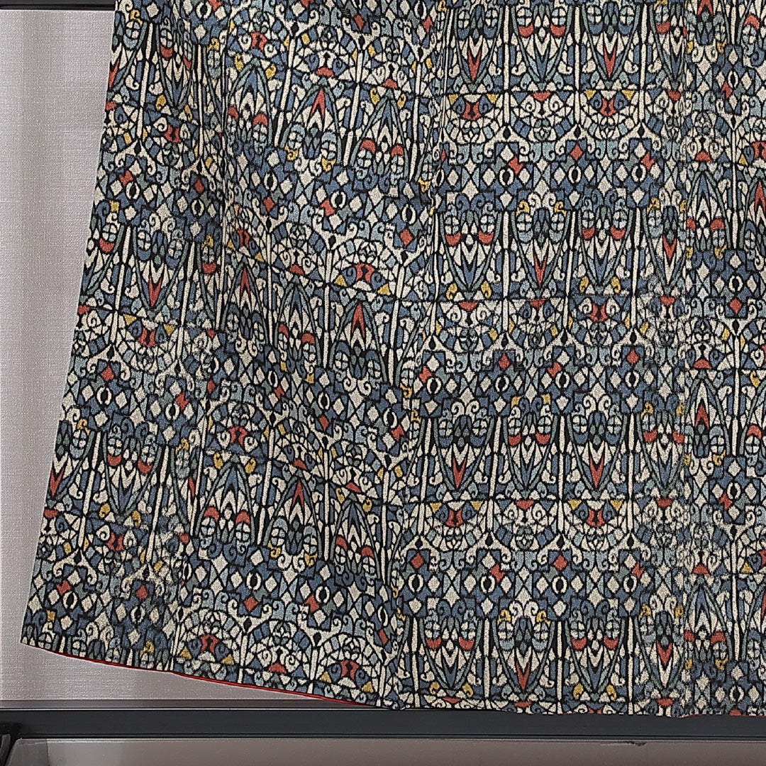 アンティーク お召 袷 身丈155cm 裄丈62cm 正絹 Cランク Mサイズ 広衿 創作柄 多色系 1265-16042