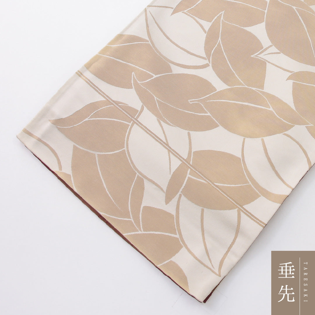 袋帯 帯丈424cm セミフォーマル 全通 リバーシブル 帯芯なし Sランク 正絹 植物柄 クリーム系 赤系 1223-02241