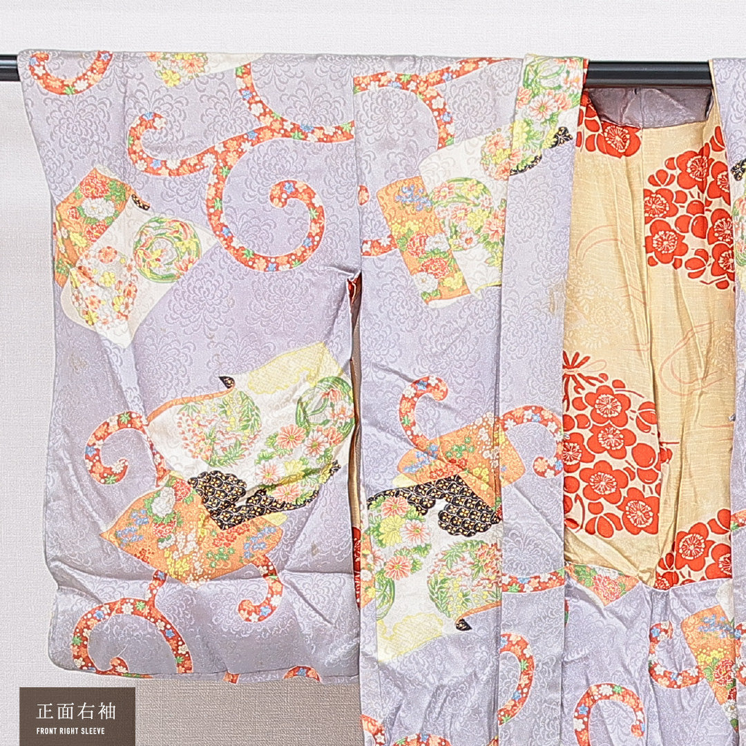 アンティーク 羽織 袷 身丈102cm 裄丈64cm 正絹 Bランク Mサイズ 吉祥文様 紫系 1217-16809