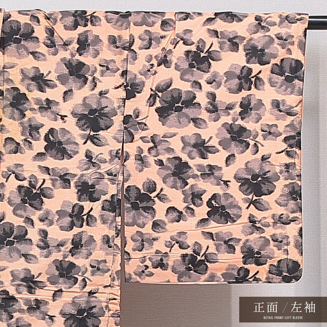 アンティーク 紬(銘仙) 袷 身丈150cm 裄丈62cm 正絹 Cランク Sサイズ 広衿 花柄 朱系 1216-15682