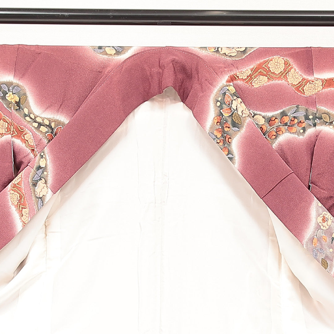 付下げ 袷 身丈165cm 裄丈66cm 正絹 Sランク XLサイズ 広衿 インフォーマル 花柄 ぼかし染 紫系 1261-16880