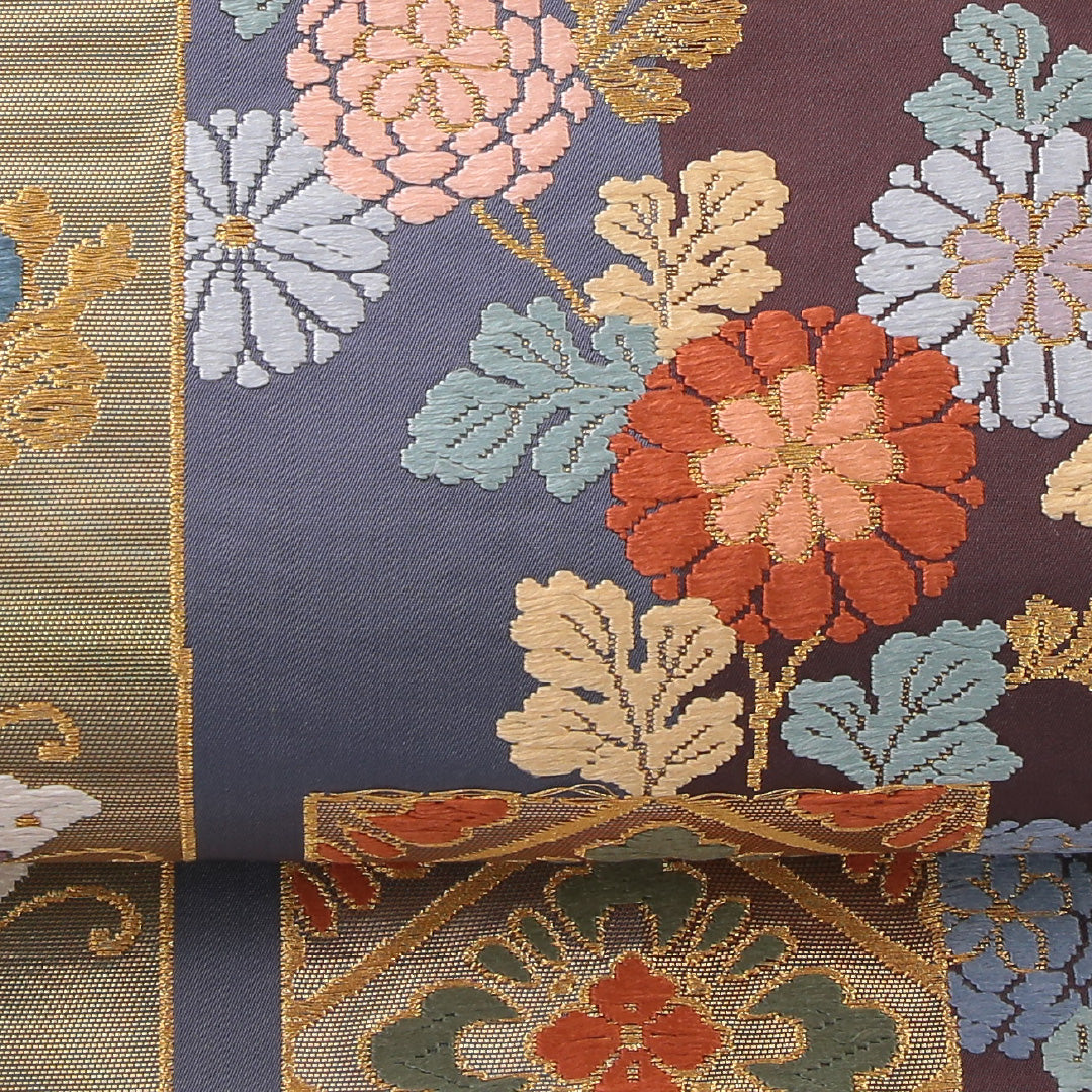 袋帯 帯丈432cm 正絹 六通 帯芯なし フォーマル 裂取り 鳳凰 吉祥文様 グレー系 1243-02202