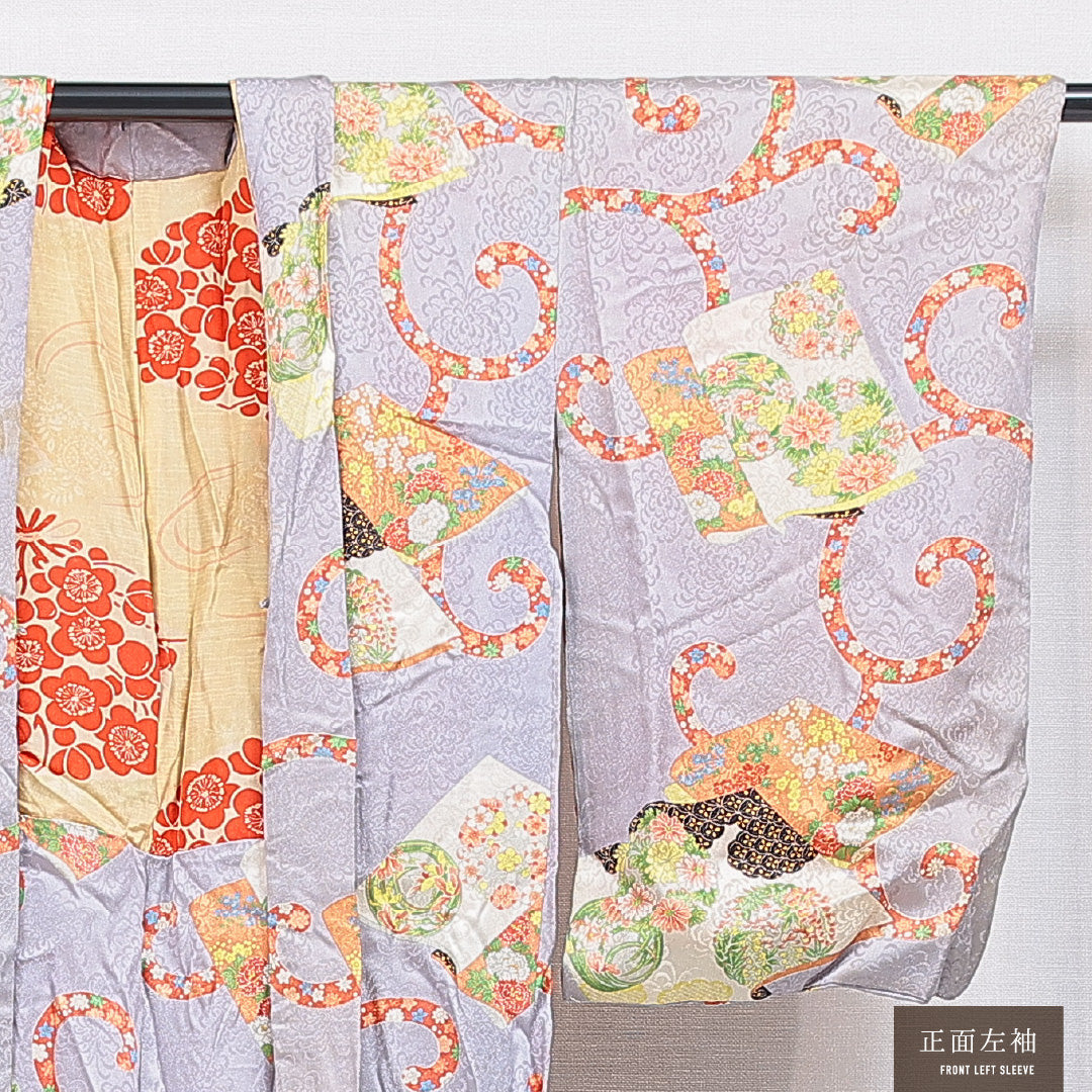 アンティーク 羽織 袷 身丈102cm 裄丈64cm 正絹 Bランク Mサイズ 吉祥文様 紫系 1217-16809