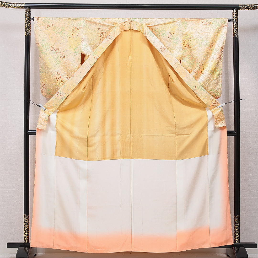 小紋 袷 身丈163cm 裄丈63cm 正絹 Sランク インフォーマル バチ衿 Lサイズ 花柄 植物柄 ピンク系 RP 1221-15426