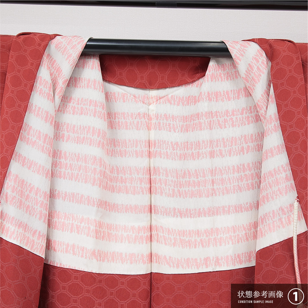羽織 袷 身丈79cm 裄丈64cm 正絹 Aランク 紋意匠 (蜀江) カジュアル Mサイズ 茶系 HP 1232-15325