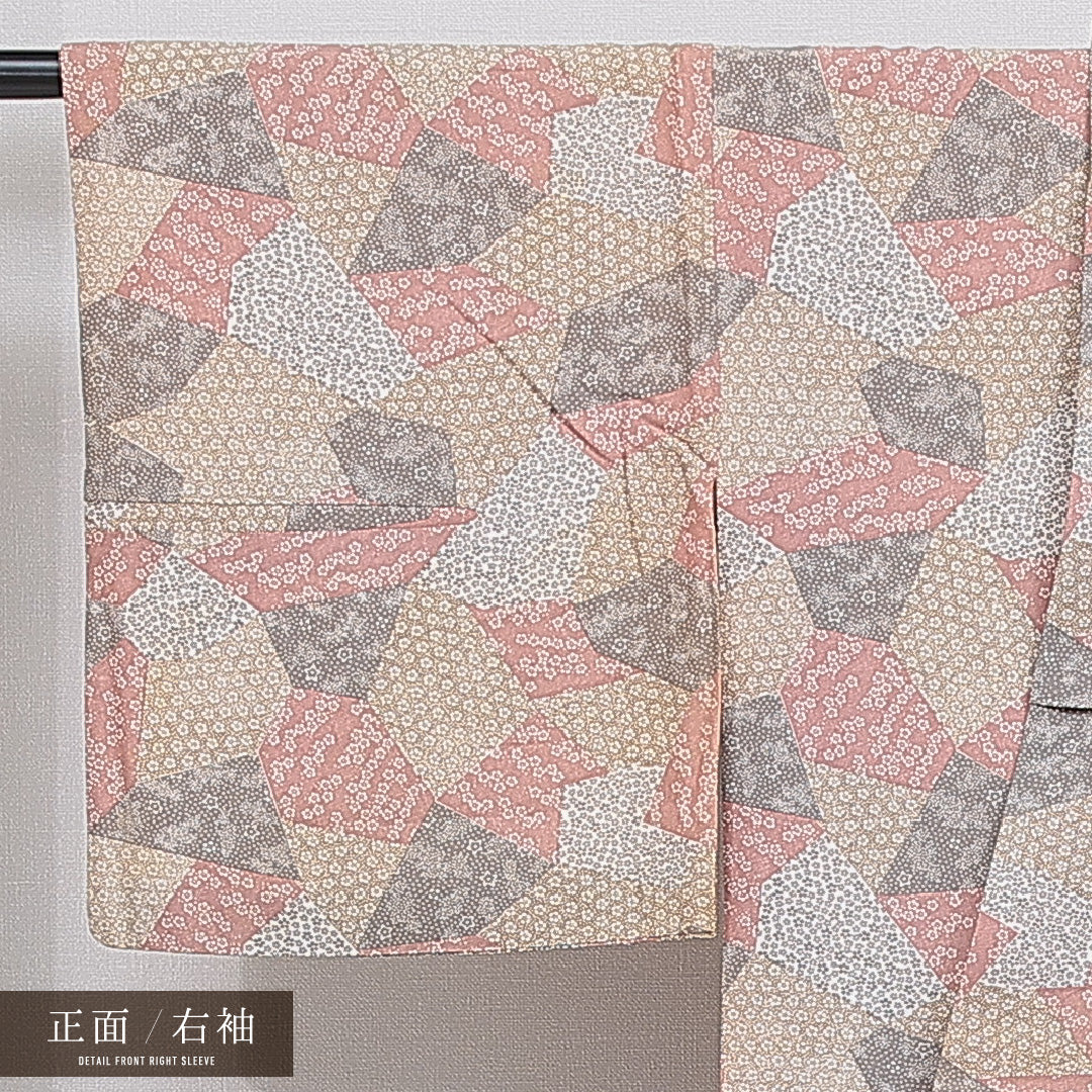 小紋 洗える着物 袷 身丈159cm 裄丈63cm ポリエステル Cランク Mサイズ 広衿 インフォーマル 寄せ柄 桜 多色系 1215-16098