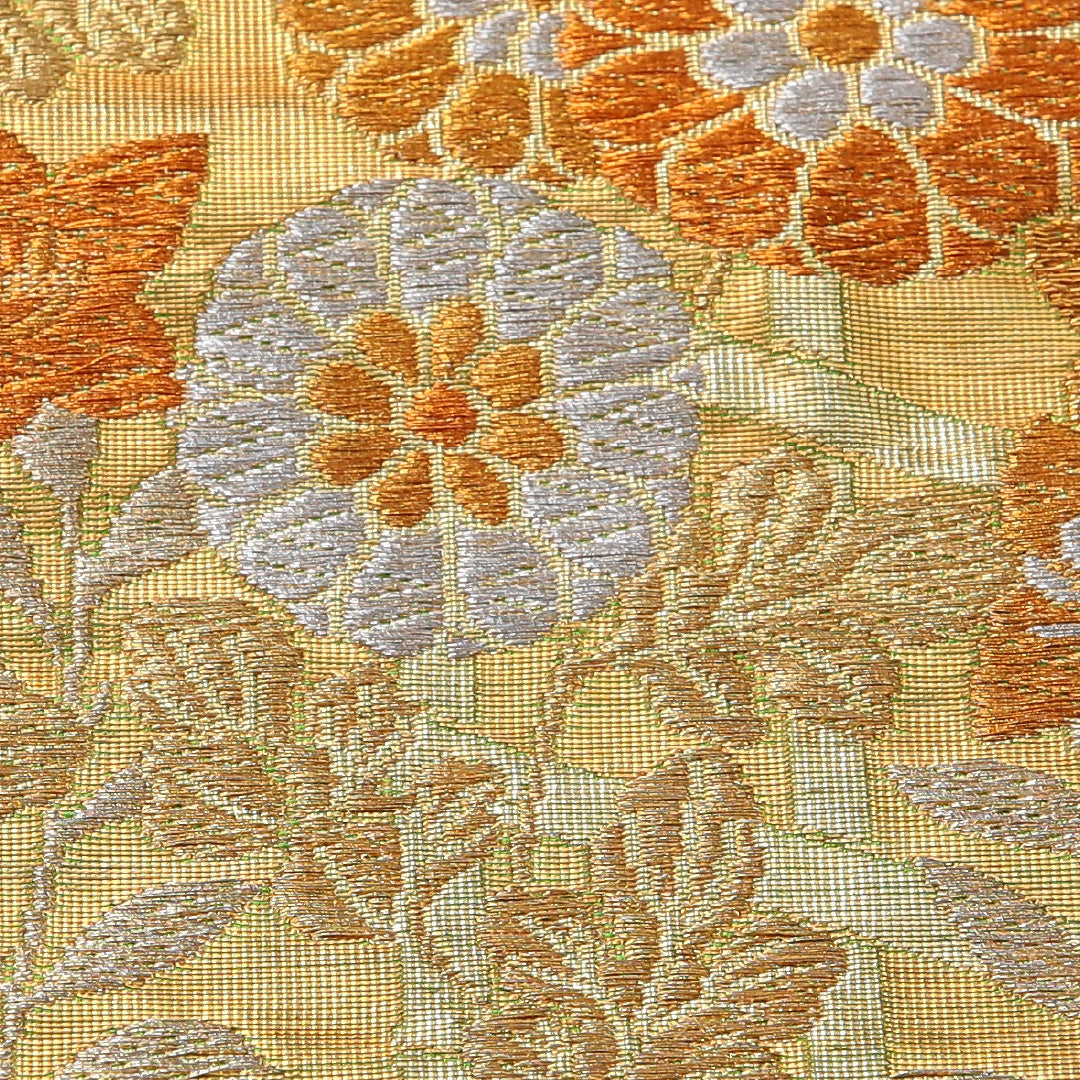 袋帯 帯丈420cm フォーマル 六通 Sランク 正絹 菊 金系 緑系 1223-02003