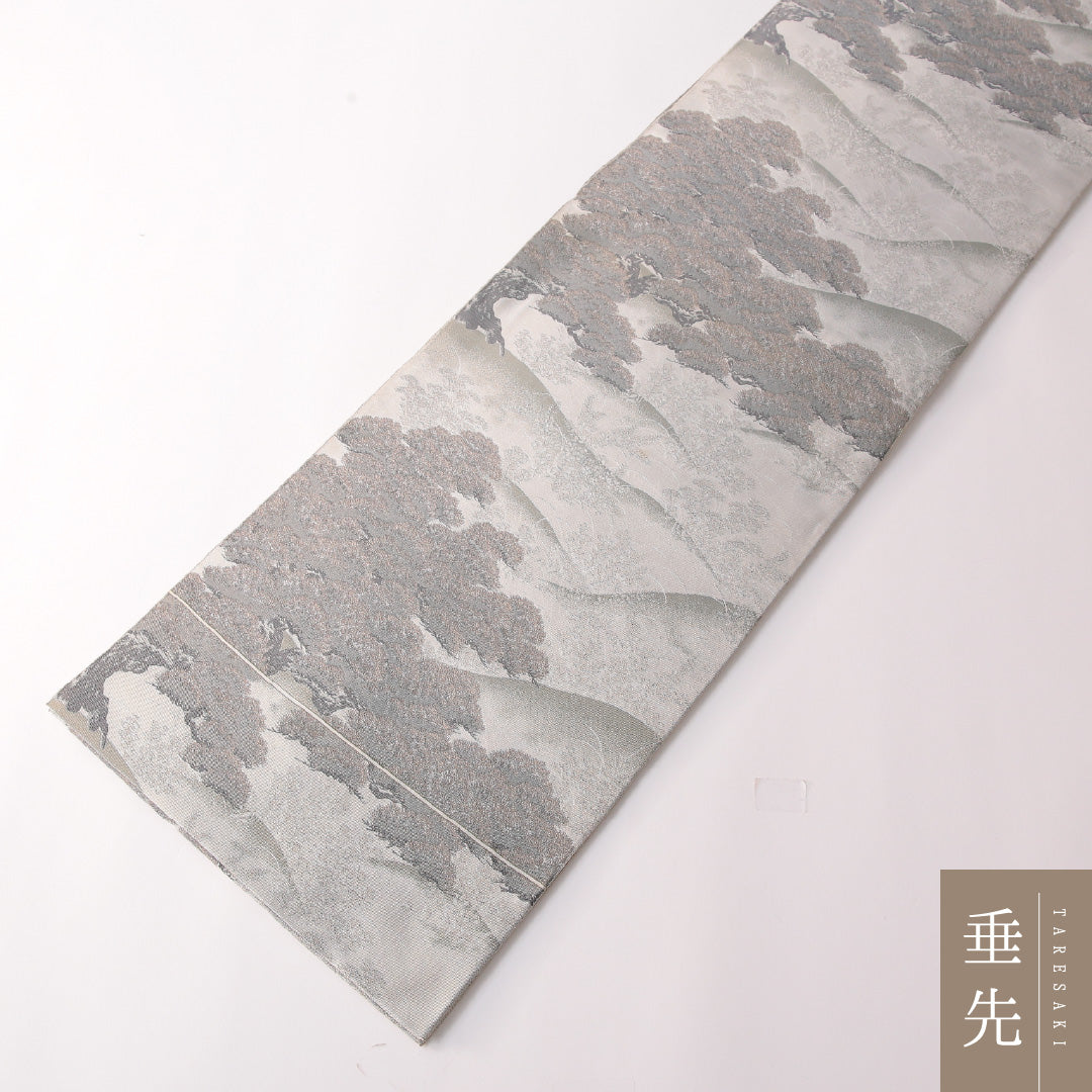 袋帯 帯丈430cm 正絹 全通 セミフォーマル 老松 遠山 グレー系 1243-01748