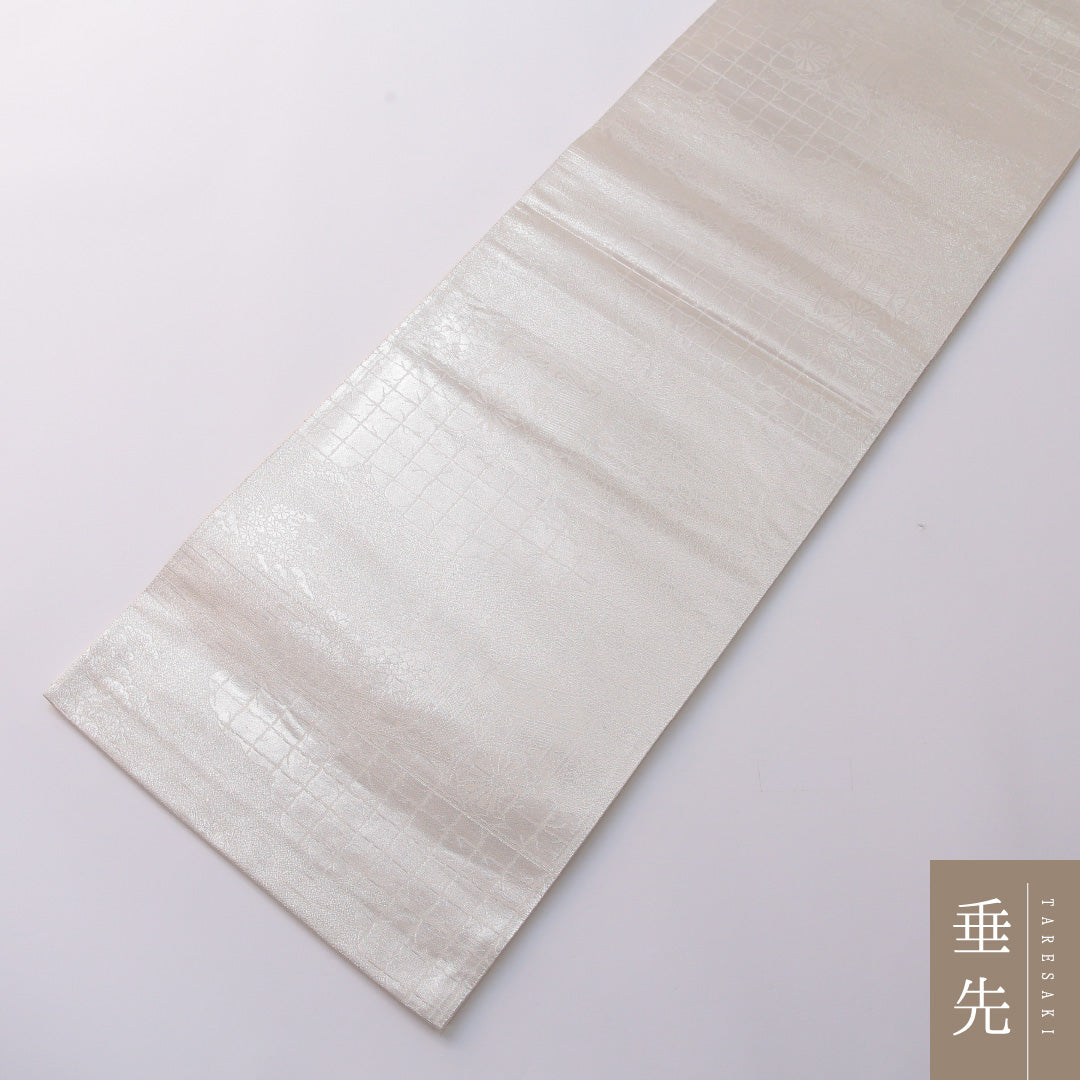 袋帯 帯丈436cm 正絹 六通 フォーマル 平安絵巻 御所解 吉祥文様 銀系 白系 1243-01965