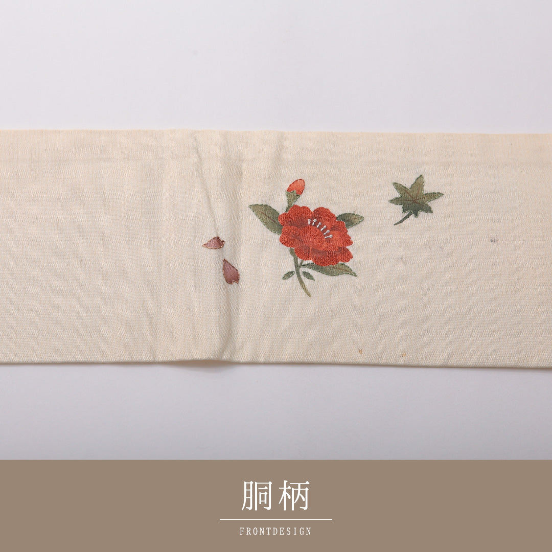 九寸名古屋帯 帯丈373cm カジュアル 名古屋仕立て ポイント柄 Dランク 正絹 花柄 クリーム系 1224-03480