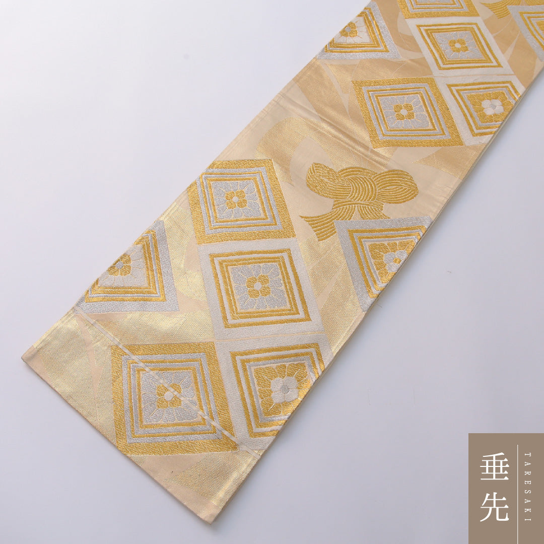 袋帯 帯丈420cm 正絹 六通 フォーマル 花菱 吉祥文様 金系 1243-01946