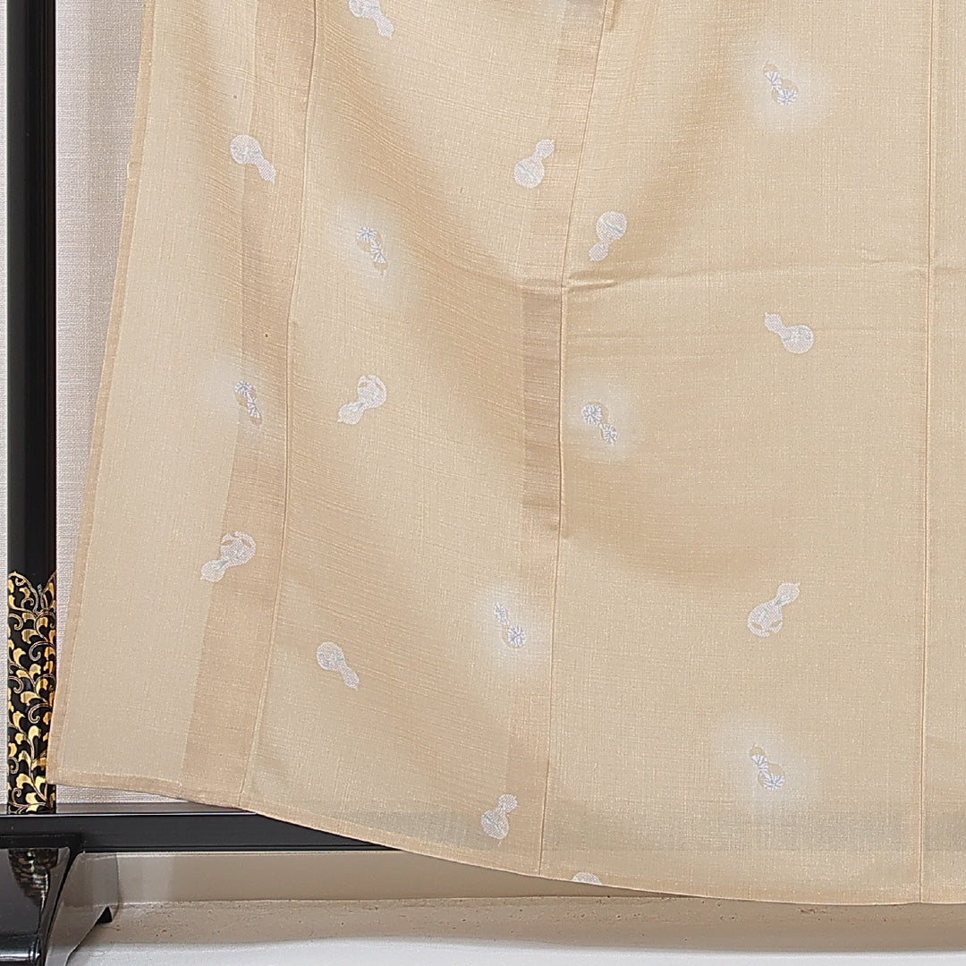 紬 単衣 身丈161cm 裄丈67cm 正絹 Cランク Lサイズ 広衿 カジュアル 染紬 瓢箪 クリーム系 1216-15676