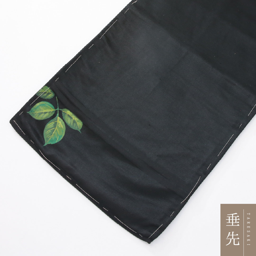 アンティーク 九寸名古屋帯 帯丈259cm 名古屋仕立て ポイント柄 Aランク 正絹 染め帯 ペンテ帯 薔薇 黒系 1224-04149