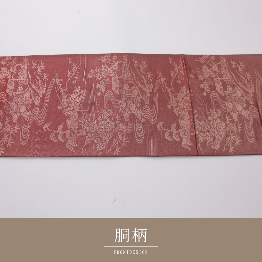 袋帯 帯丈404cm 正絹 六通 帯芯なし セミフォーマル 茶屋辻 赤系 1243-02312