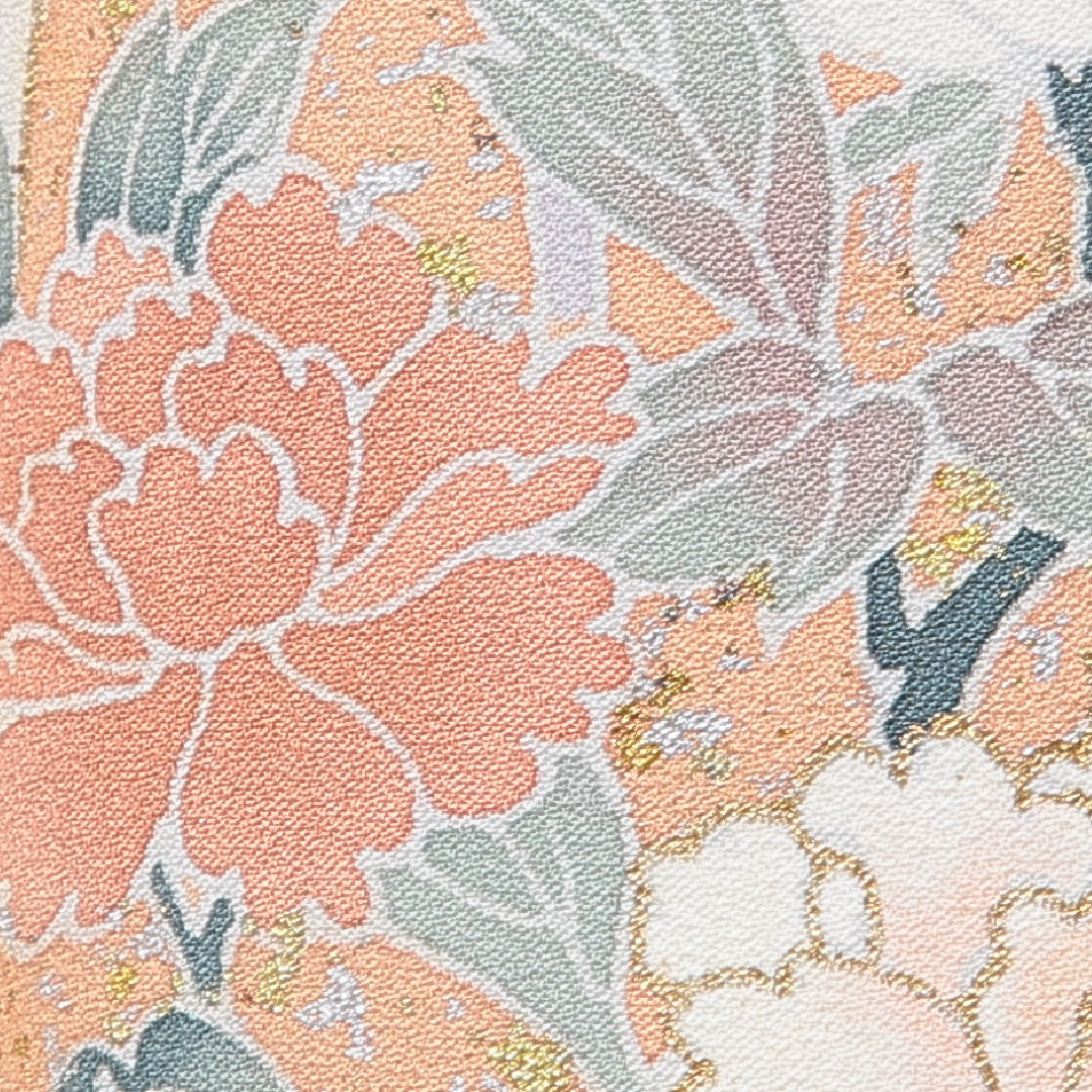 訪問着 袷 身丈153cm 裄丈62cm 正絹 Sランク Sサイズ 広衿 セミフォーマル 雪輪 牡丹 ぼかし染 金彩 ピンク系 クリーム系 1212-15878