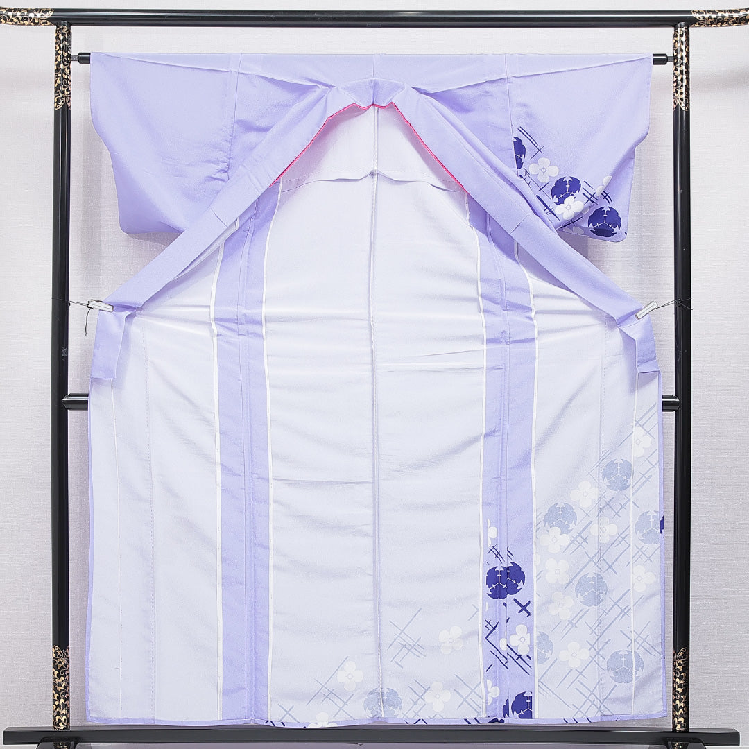 付下げ 洗える着物 単衣 身丈161cm 裄丈63cm ポリエステル Cランク Lサイズ バチ衿 インフォーマル 花柄 創作柄 紫系 1261-16301