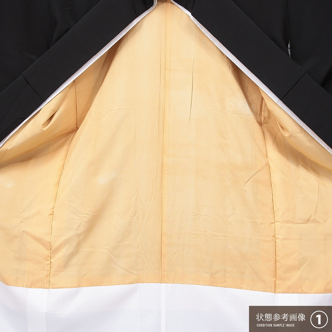 黒留袖 袷 身丈158cm 裄丈62cm 五つ紋 桔梗 フォーマル Aランク Mサイズ 正絹 比翼仕立て 広衿 鳥 風景柄 1211-F0636
