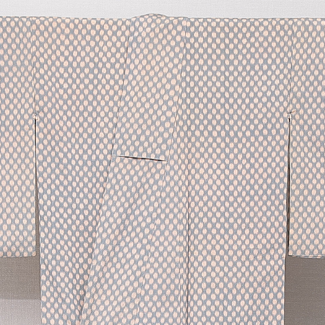 紬 袷 身丈157cm 裄丈63cm 正絹 Cランク Mサイズ 広衿 カジュアル ドット グレー系 1216-15658