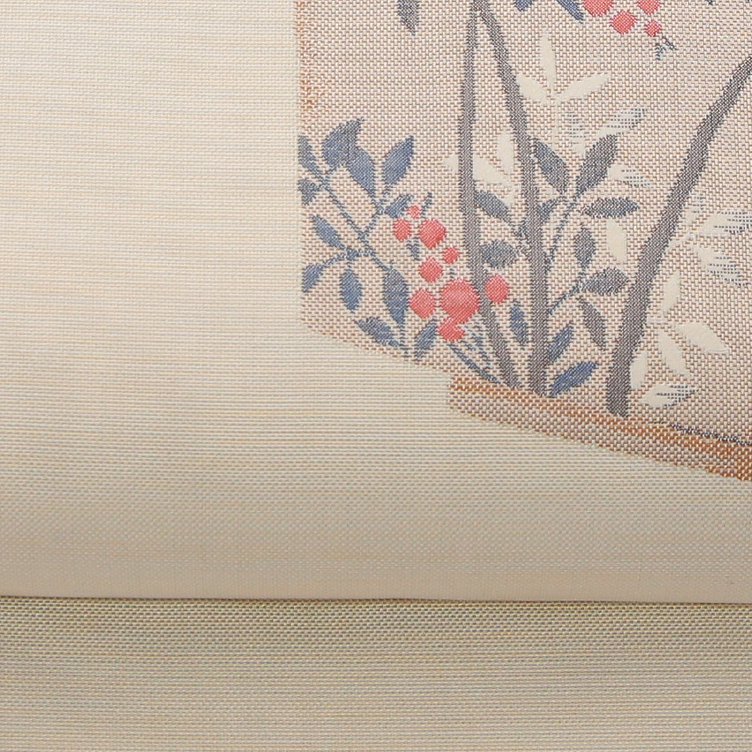 未使用品 袋帯 帯丈432cm 正絹 六通 帯芯なし インフォーマル 創作柄 クリーム系 1243-02319