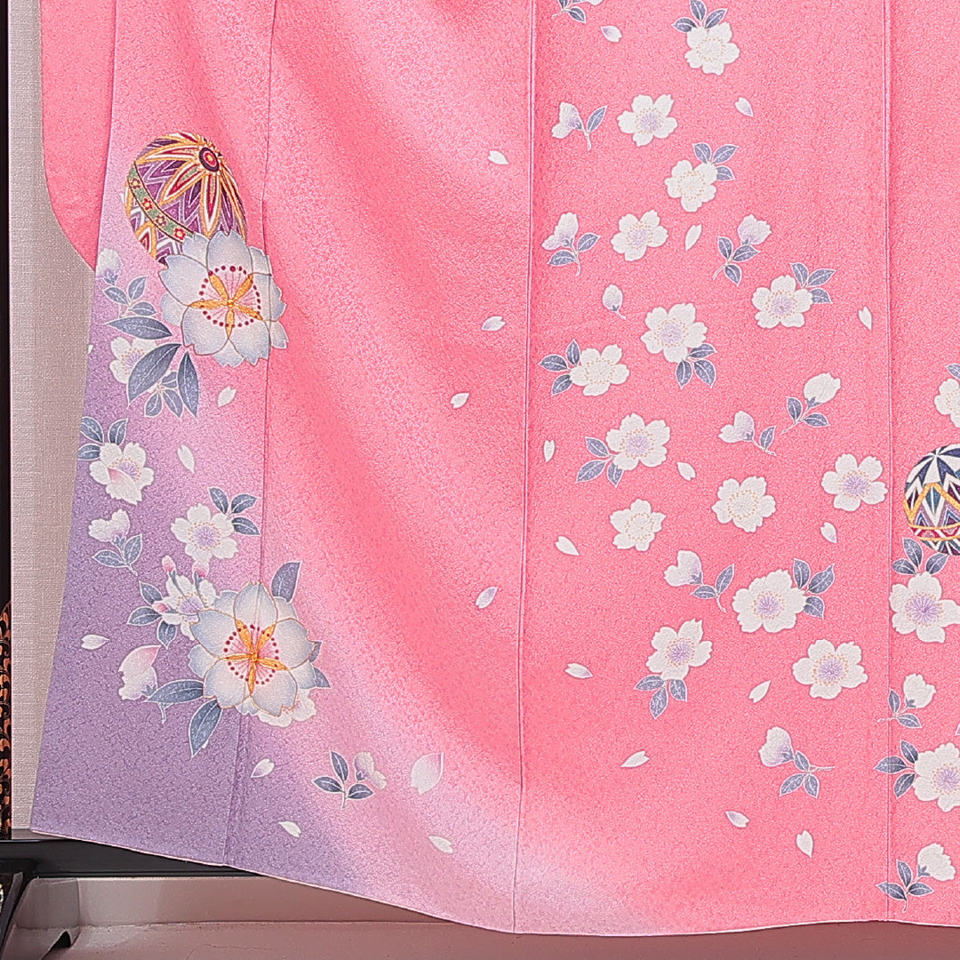 振袖 袷 身丈161cm 裄丈66cm フォーマル Cランク Lサイズ 正絹 広衿 毬 桜 1213-F0651