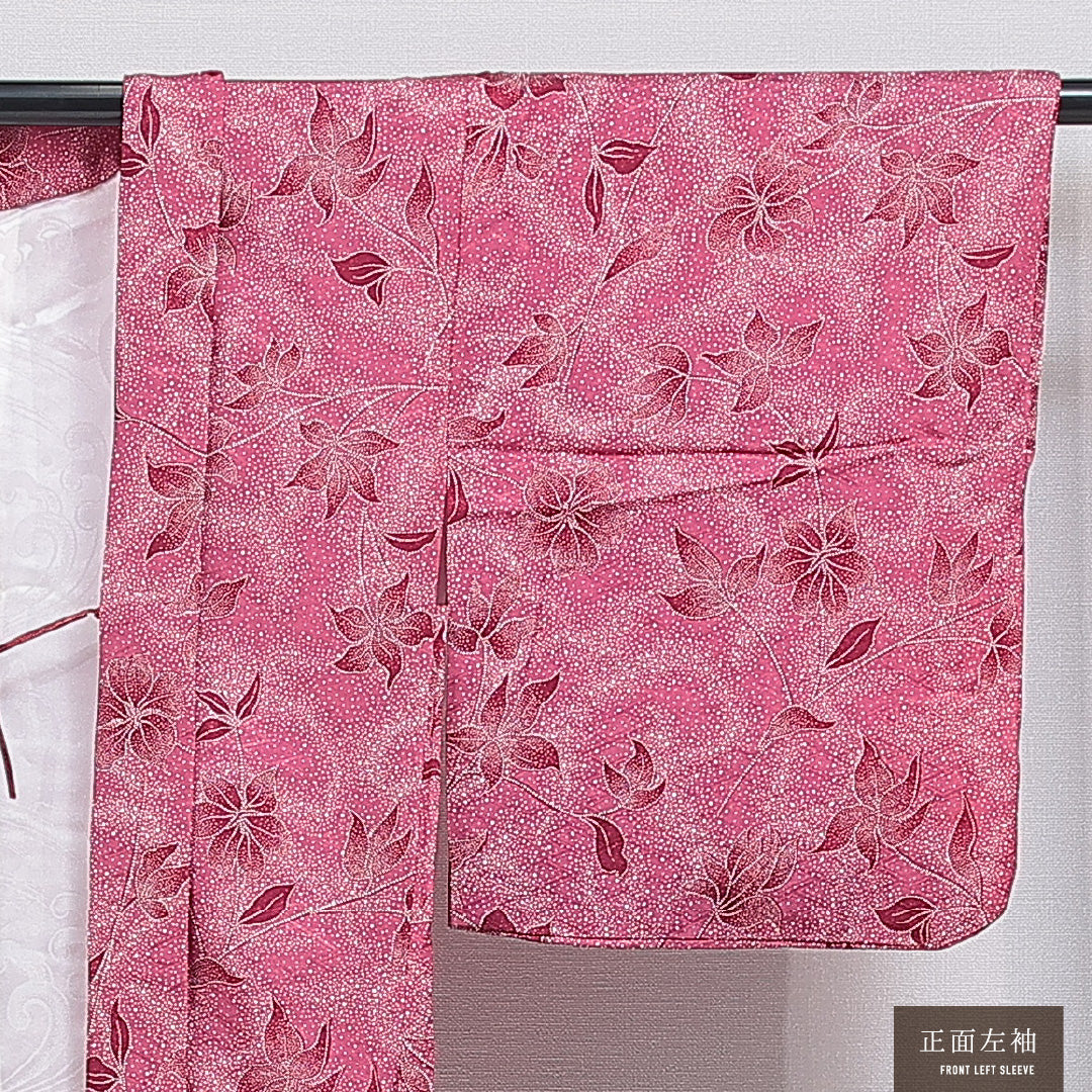 羽織 袷 身丈81cm 裄丈64cm 正絹 Cランク カジュアル Mサイズ 紐あり 花柄 ピンク系 HP 1232-16171