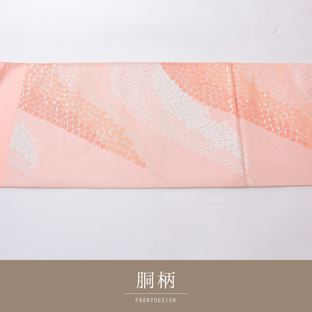 振袖用 袋帯 帯丈424cm 正絹 六通 桜 ピンク系 1243-02191