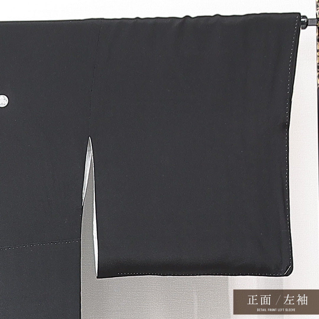 黒留袖 袷 身丈164cm 裄丈70cm 五つ紋 糸輪に蔓柏 フォーマル Sランク Lサイズ 正絹 比翼仕立て 広衿 御所車 扇 1211-F0695