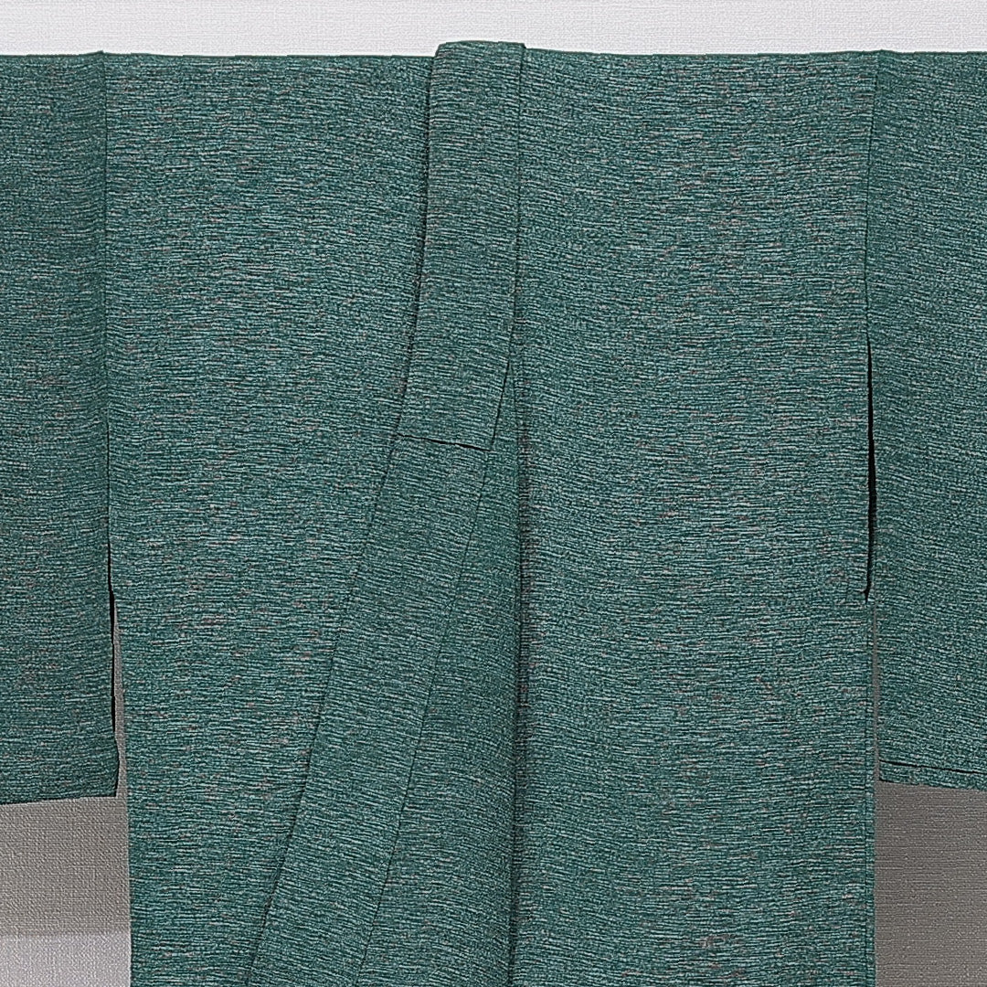 小紋 単衣 身丈159cm 裄丈63cm 正絹 Sランク Mサイズ バチ衿 インフォーマル 肩当て ちりめん 無地 緑系 1215-15680