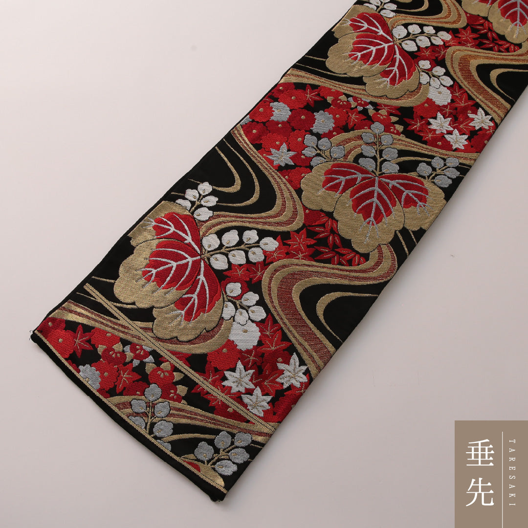 袋帯 帯丈404cm フォーマル 六通 Sランク 正絹 流水 桐 黒系 金系 1223-01895