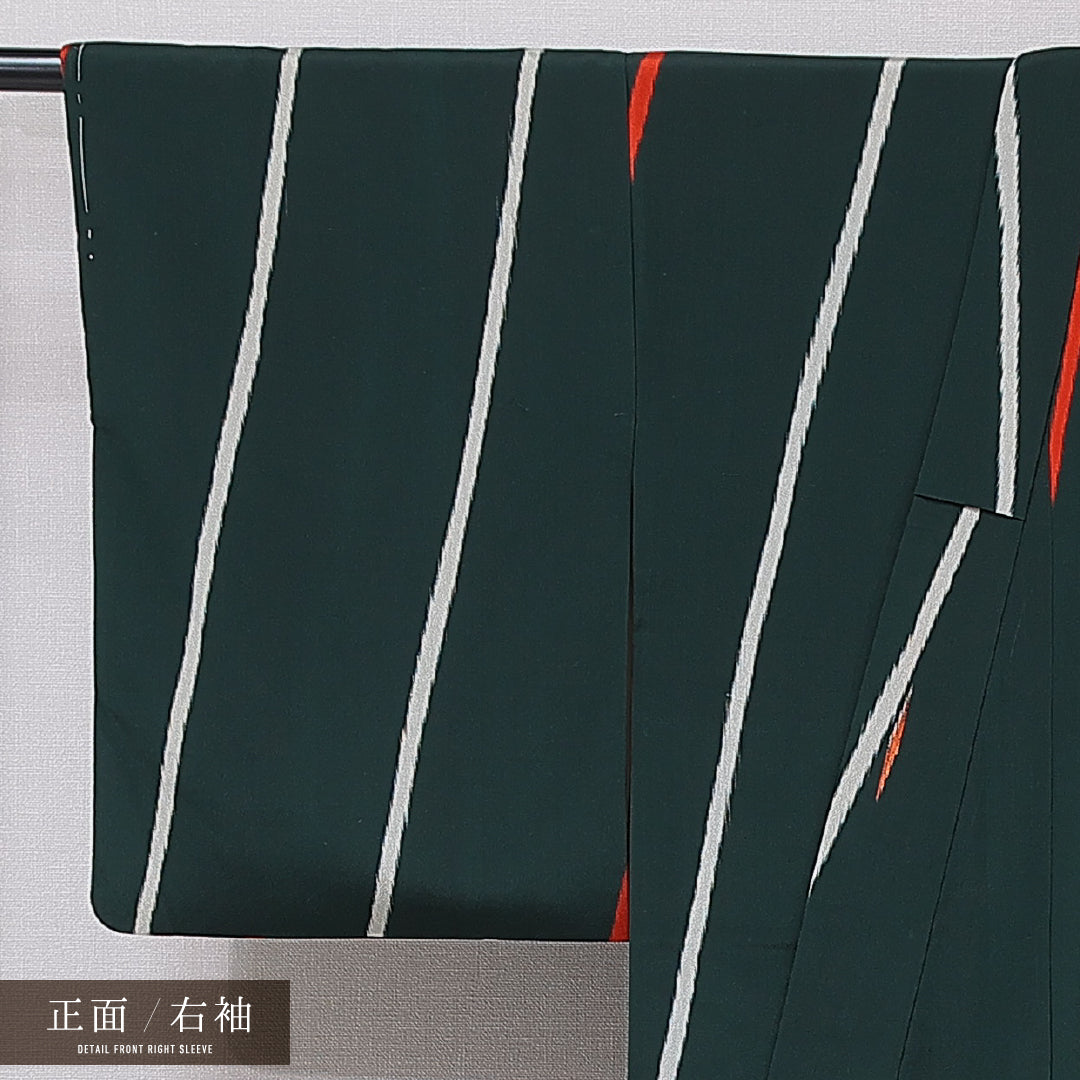 アンティーク お召 袷 身丈152cm 裄丈66cm 正絹 Cランク バチ衿 Sサイズ 創作柄 緑系 RP 1222-16762