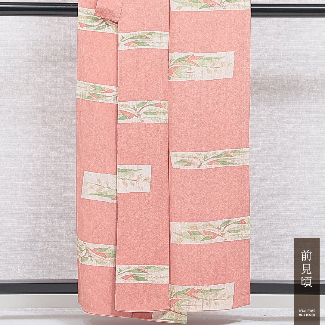 小紋 袷 身丈158cm 裄丈64cm 正絹 Sランク インフォーマル バチ衿 Mサイズ 植物柄 ピンク系 RP 1221-15948