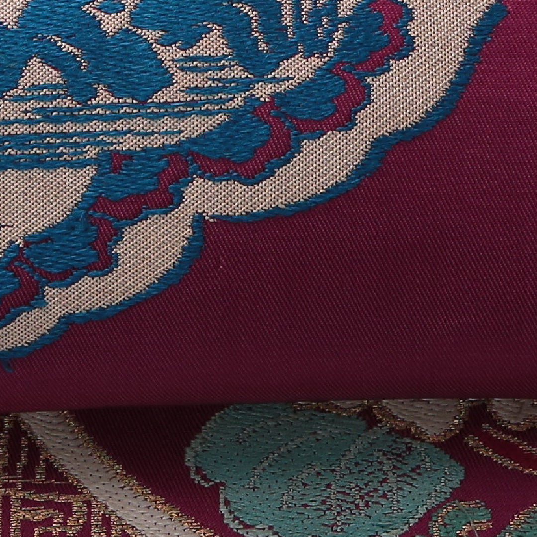 アンティーク 九寸名古屋帯 帯丈336cm 名古屋仕立て ポイント柄 Dランク 正絹 鏡裏文 紫系 赤系 1224-03809