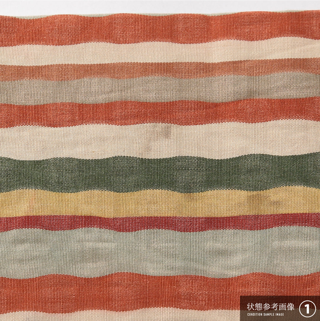 九寸名古屋帯 帯丈349cm カジュアル 名古屋仕立て 全通 Bランク 正絹 縞 多色系 1224-03825