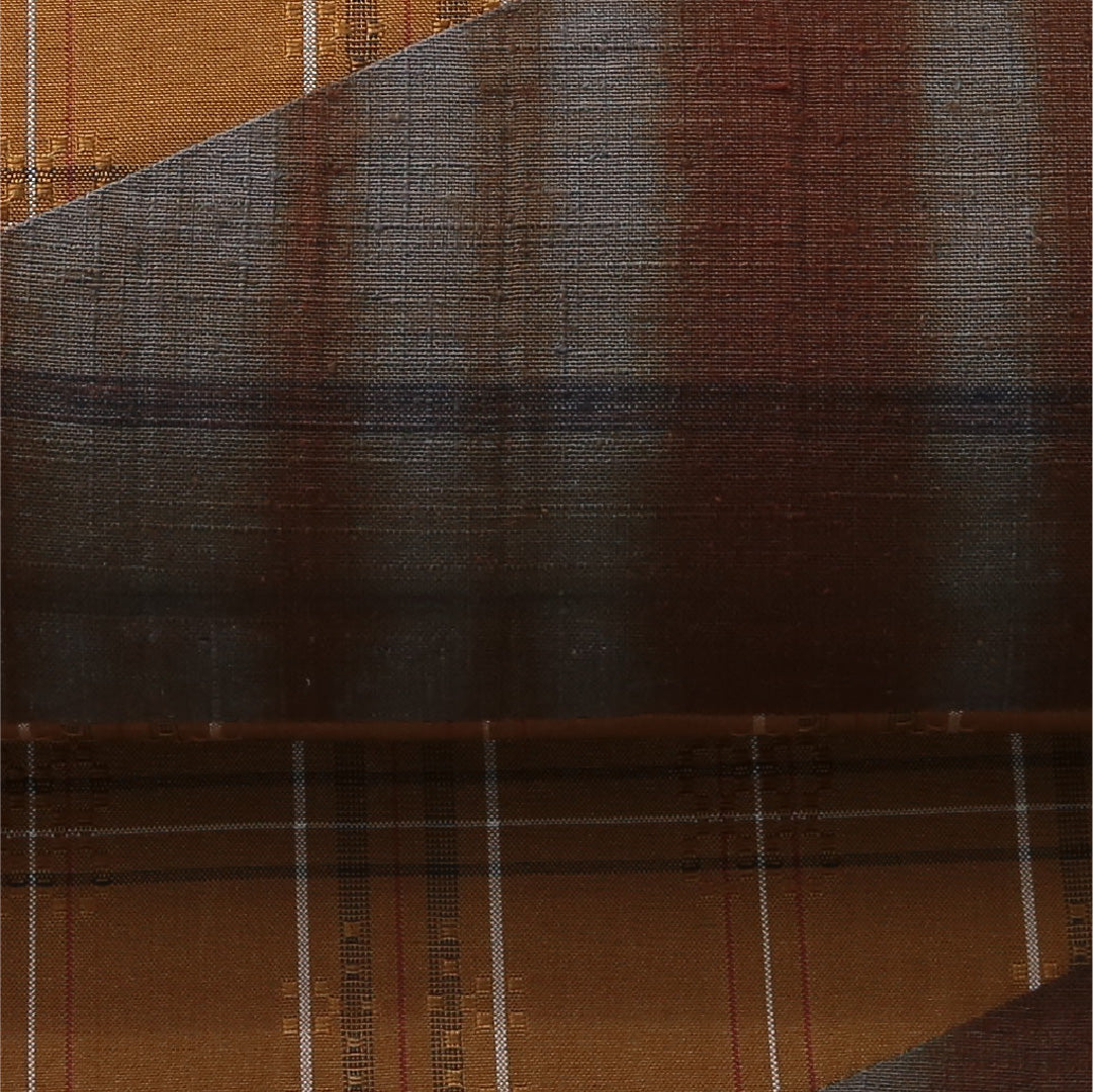 九寸名古屋帯 帯丈456cm カジュアル 開き仕立て 全通 リバーシブル Aランク 正絹 創作柄 黄系 グレー系 1224-03378