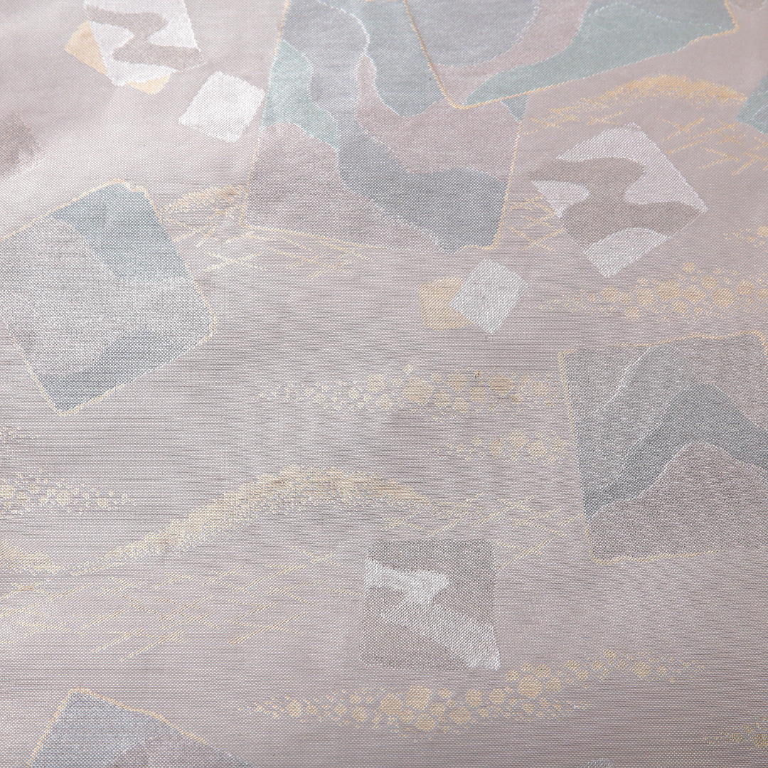 袋帯 帯丈444cm フォーマル 六通 Aランク 正絹 創作柄 銀系 ピンク系 1223-01975