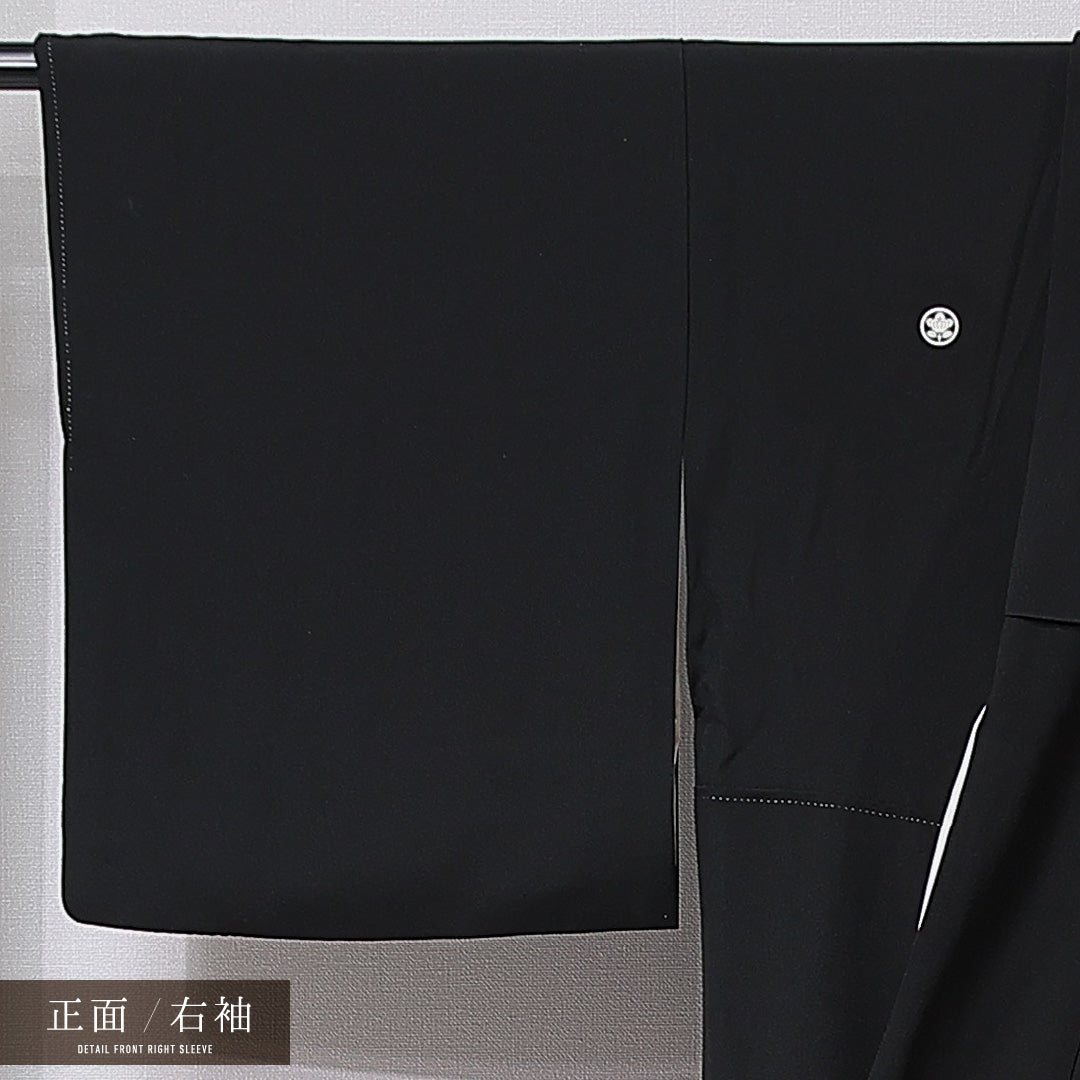 黒留袖 袷 身丈159cm 裄丈64cm 三つ紋 丸に橘 フォーマル Aランク Mサイズ 正絹 比翼仕立て 広衿 牡丹 松 落款 1211-F0679