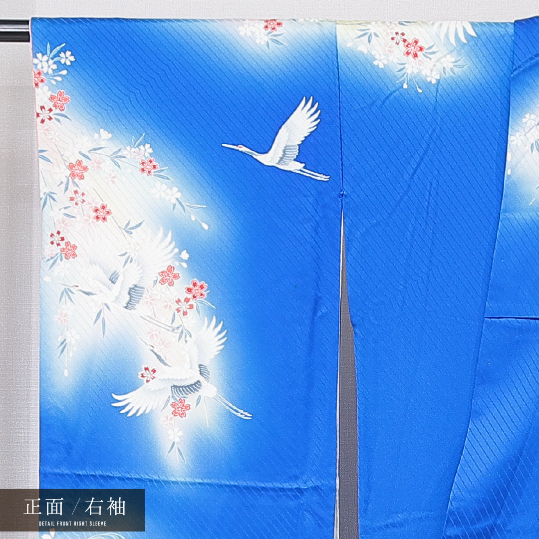 振袖 袷 身丈168cm 裄丈65cm フォーマル Cランク XLサイズ 正絹 広衿 鶴 扇 桜 1213-F0665