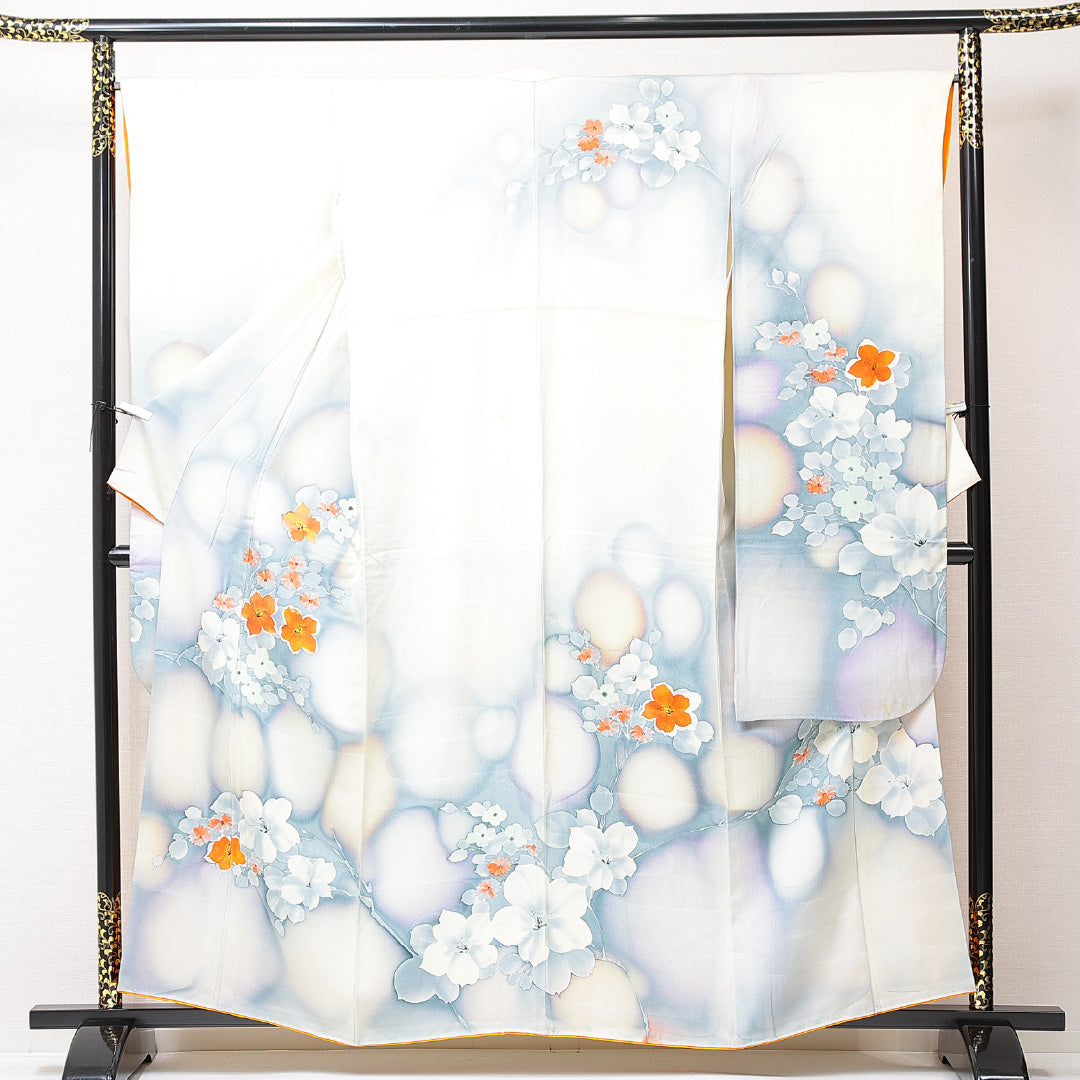 振袖 袷 身丈158cm 裄丈65cm フォーマル Cランク Mサイズ 正絹 広衿 桔梗 1213-F0700