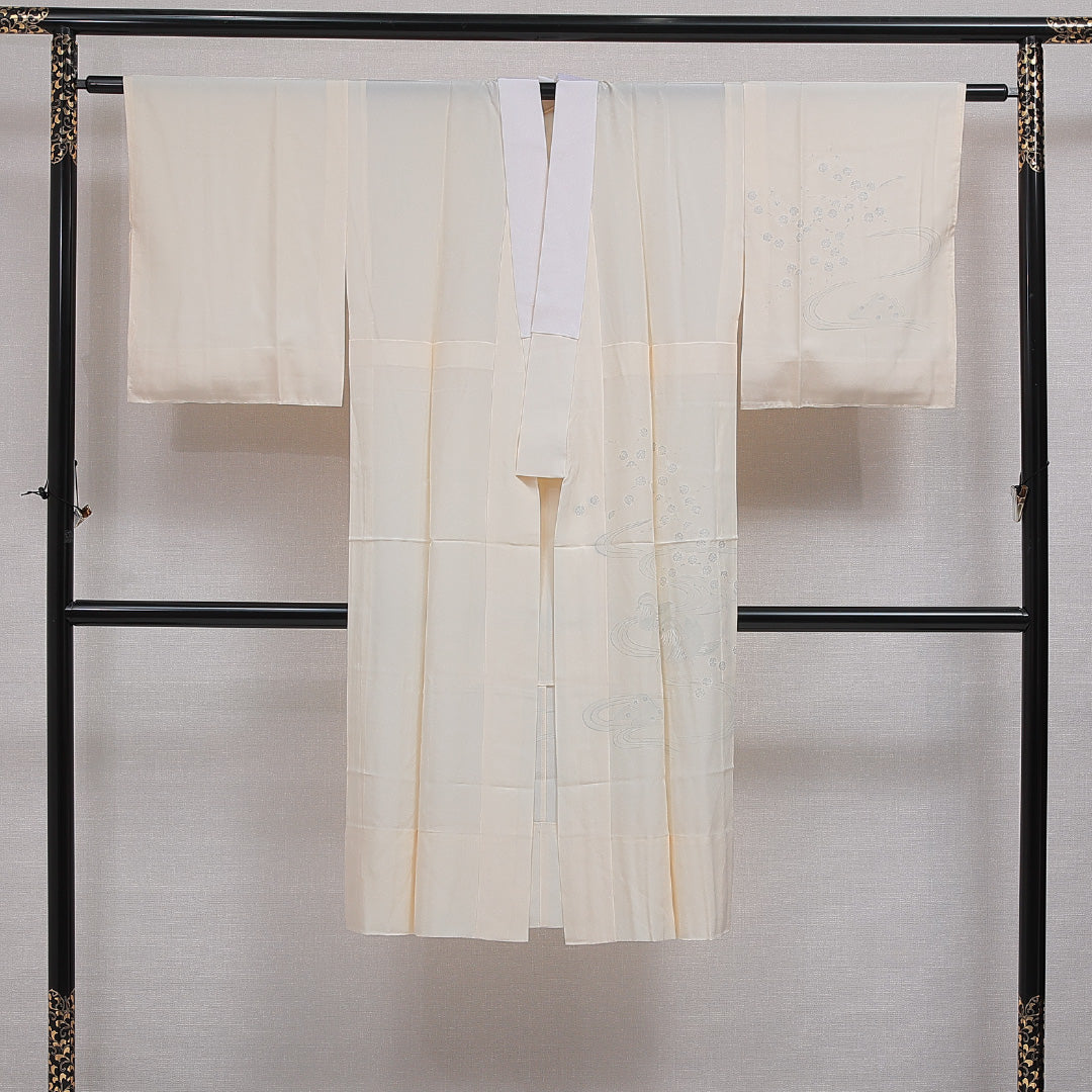 長襦袢 無双袖 身丈124cm 裄丈62cm 正絹 Sランク Mサイズ 居敷当て 吉祥文様 クリーム系 RP 1239-16637