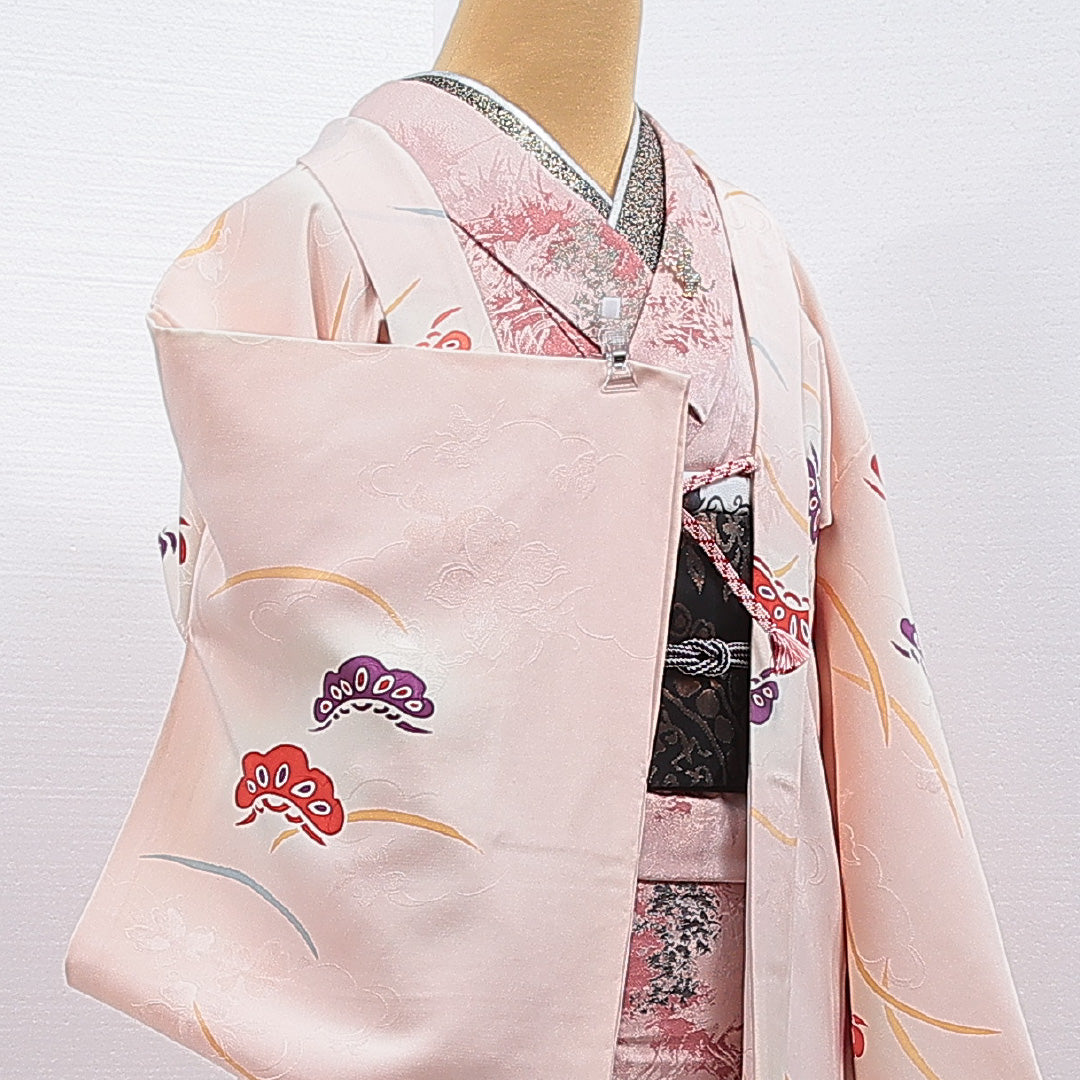 羽織 袷 身丈75cm 裄丈62cm 正絹 Cランク カジュアル Sサイズ 染め紬 紐あり 笠松 ピンク系 HP 1232-16854