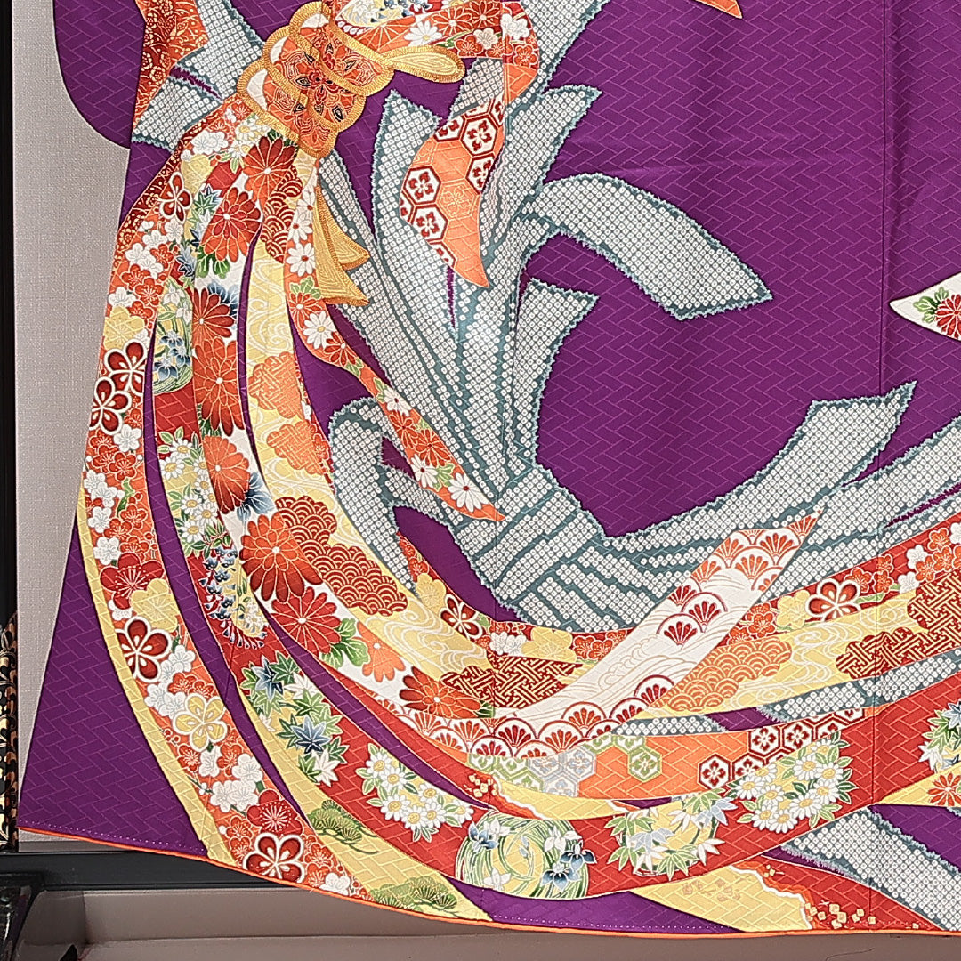 振袖 袷 身丈156cm 裄丈65cm フォーマル Sランク Mサイズ 正絹 広衿 吉祥文様 金駒刺繍 1213-F0629